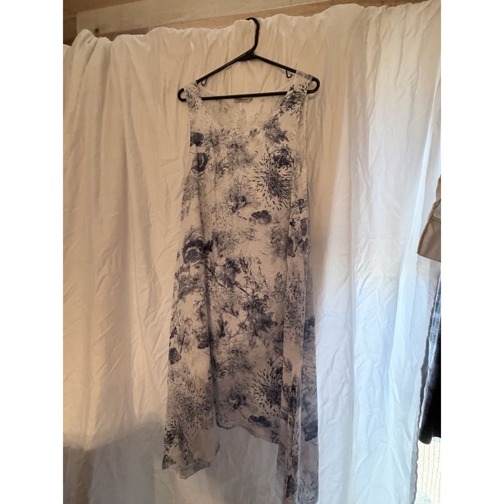 Valentina Naldi Linen Dress sleeveless Blue print XL